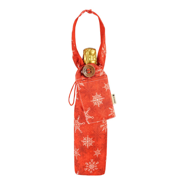 Red Snowflakes - Fabric Bottle Bag