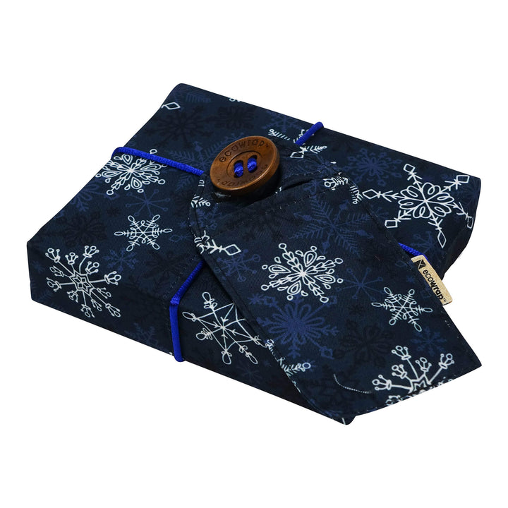 Emballage cadeau en tissu - Flocons de neige bleus