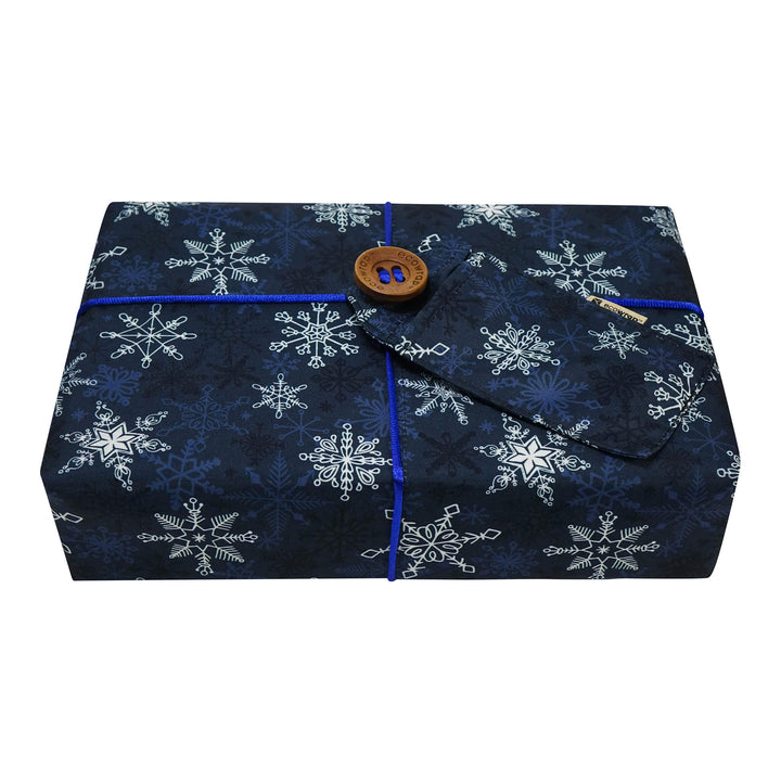 Emballage cadeau en tissu - Flocons de neige bleus