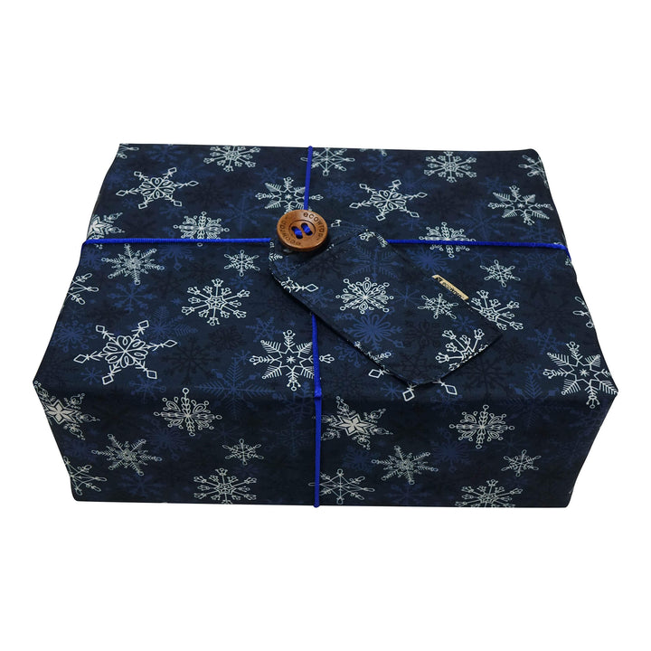 Emballage cadeau en tissu - Flocons de neige bleus