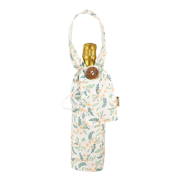 White Floral - Fabric Bottle Bag