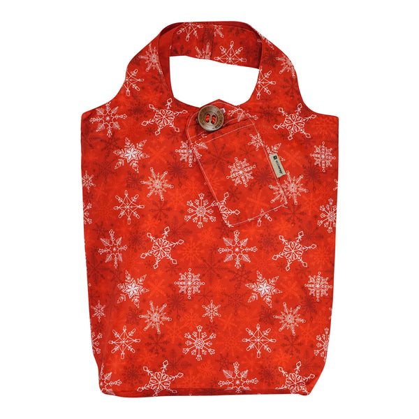 Sac cadeau en tissu - Flocons de neige rouges